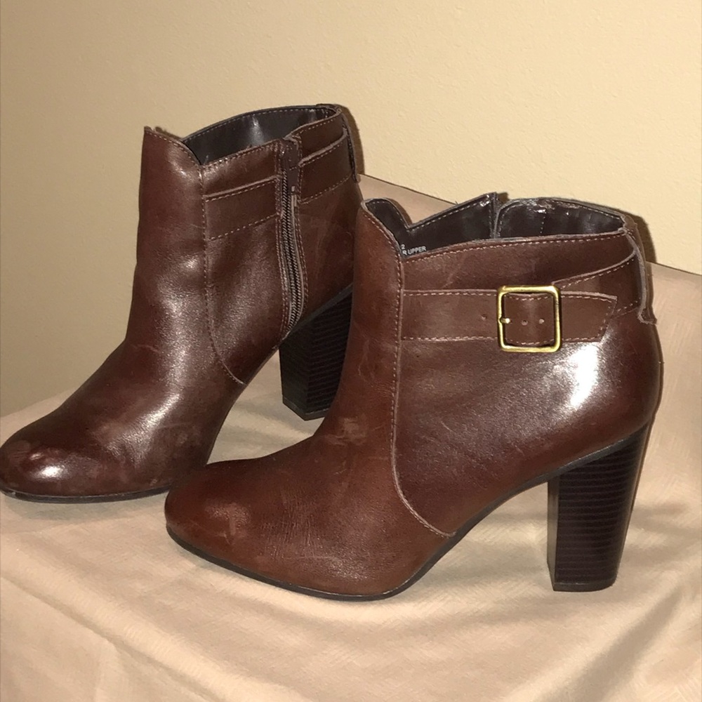 Brown Leather Booties, with buckle accents